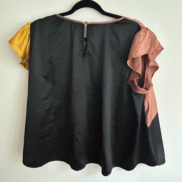 Color Block Top Ruffle Sleeve Blouse Casual Party Going‎ Out Top Size M - Picture 6 of 8